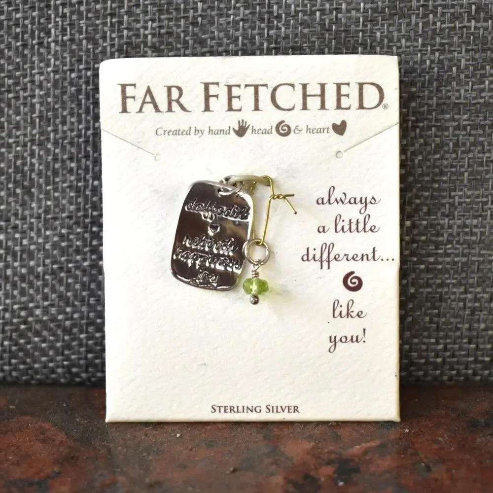 Far Fetched Peridot Daffodil Flower Quote Pendant Necklace 925 Sterling Silver - Picture 3 of 3